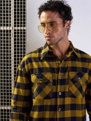 Men Mustard & Navy Check Flap Pocket Oversize Shirt-MSSHRT20501