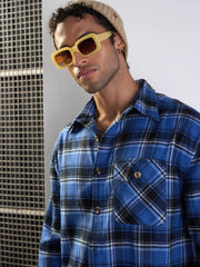 Men Blue & Black Check Oversize Shirt-MSSHRT20502