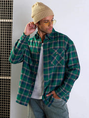 Men Green & Blue Check Oversize Shirt-MSSHRT20503