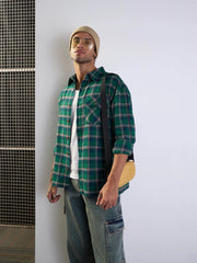 Men Green & Blue Check Oversize Shirt-MSSHRT20503