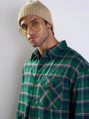 Men Green & Blue Check Oversize Shirt-MSSHRT20503