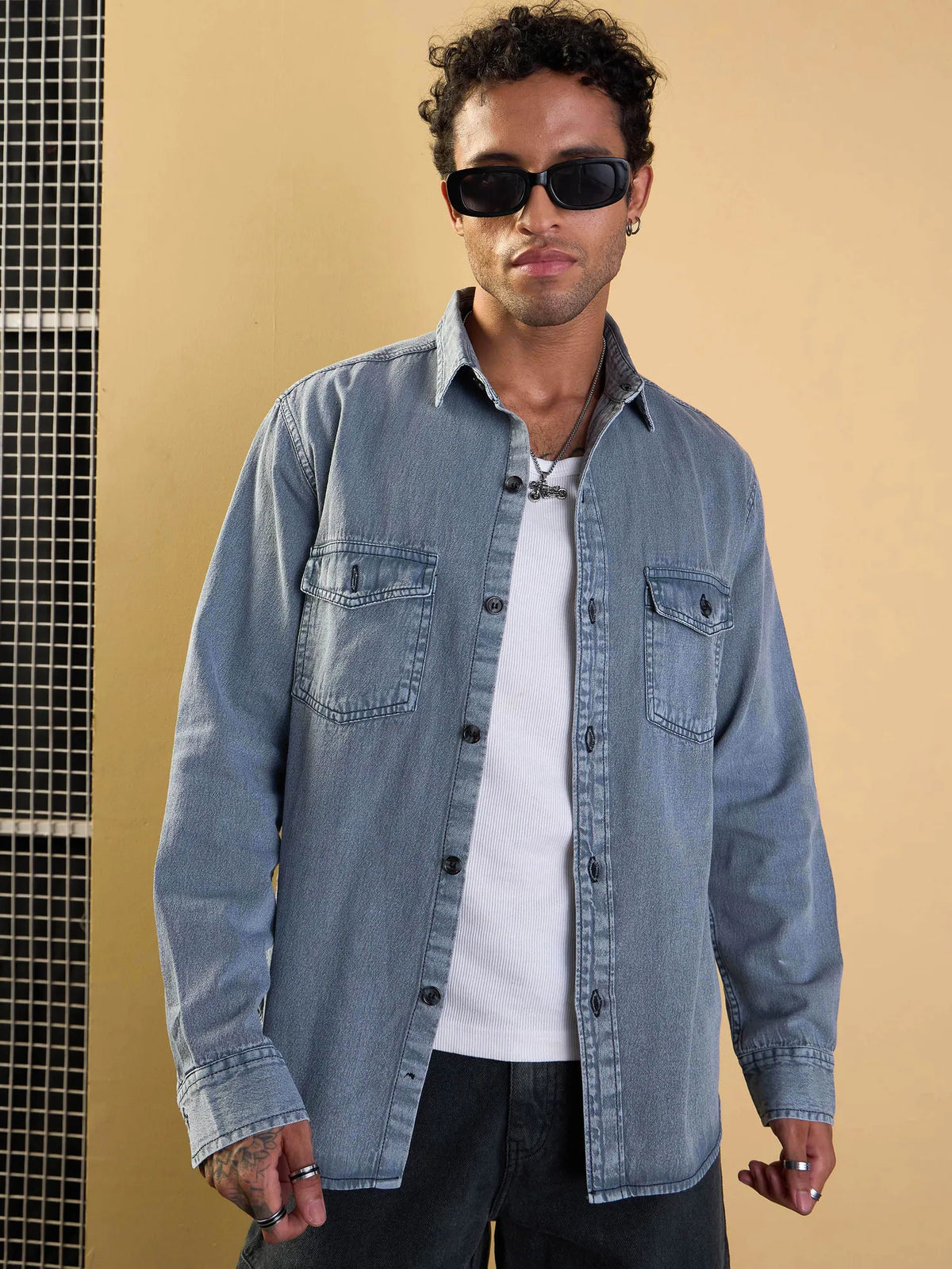 Men Light Grey Tencel Washed Relax Fit Shirt-MSSHRT20505