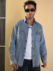 Men Light Grey Tencel Washed Relax Fit Shirt-MSSHRT20505