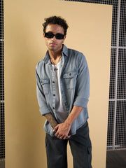 Men Light Grey Tencel Washed Relax Fit Shirt-MSSHRT20505