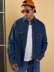 Men Blue Tencel Relax Fit Shirt-MSSHRT20506