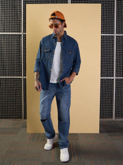 Men Blue Tencel Relax Fit Shirt-MSSHRT20506
