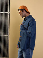 Men Blue Tencel Relax Fit Shirt-MSSHRT20506