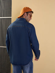 Men Blue Tencel Relax Fit Shirt-MSSHRT20506