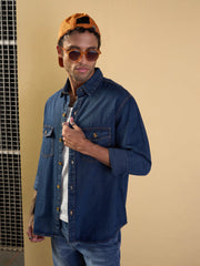 Men Blue Tencel Relax Fit Shirt-MSSHRT20506