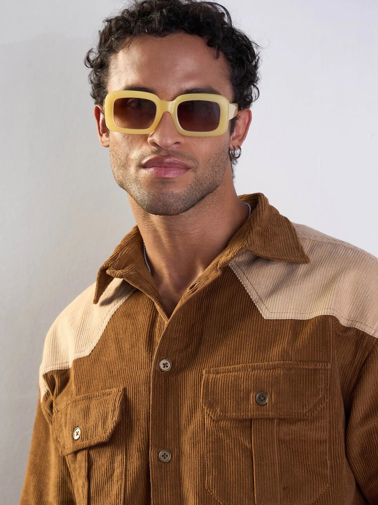 Men's Brown & Beige Corduroy Colourblock Shirt | Casual Mens S...