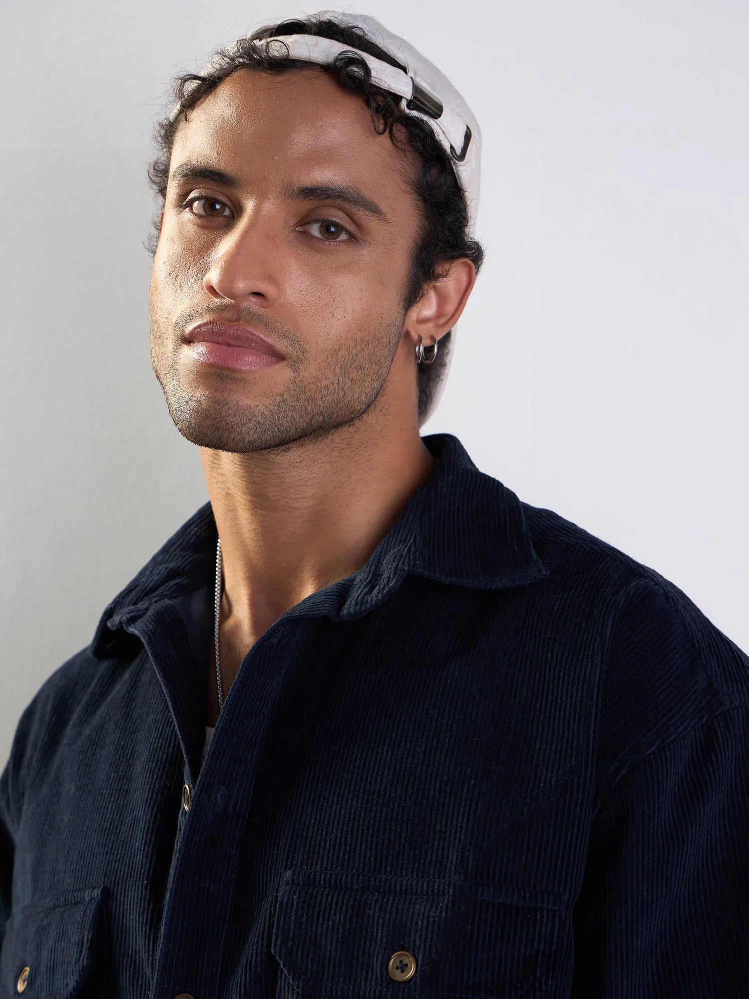 Men's Navy Corduroy Elbow Patch Oversize Cotton Shirt