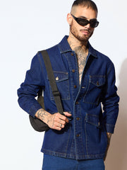 Men Navy Blue Utility Pocket Shacket-MSSHRT20534