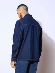 Men Navy Blue Utility Pocket Shacket-MSSHRT20534