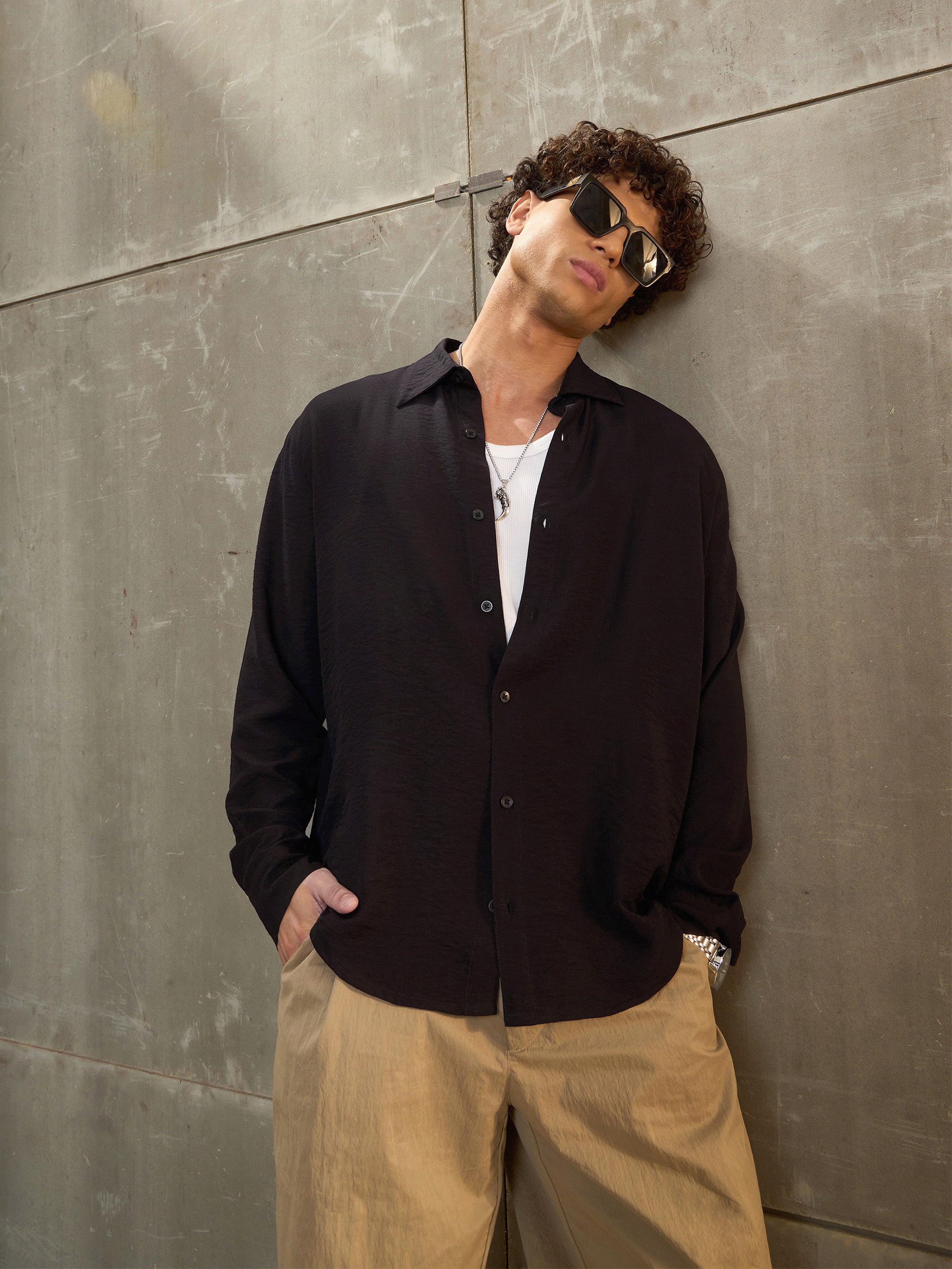 Men Black Relax Fit Full Sleeve Shirt-MSSHRT20570