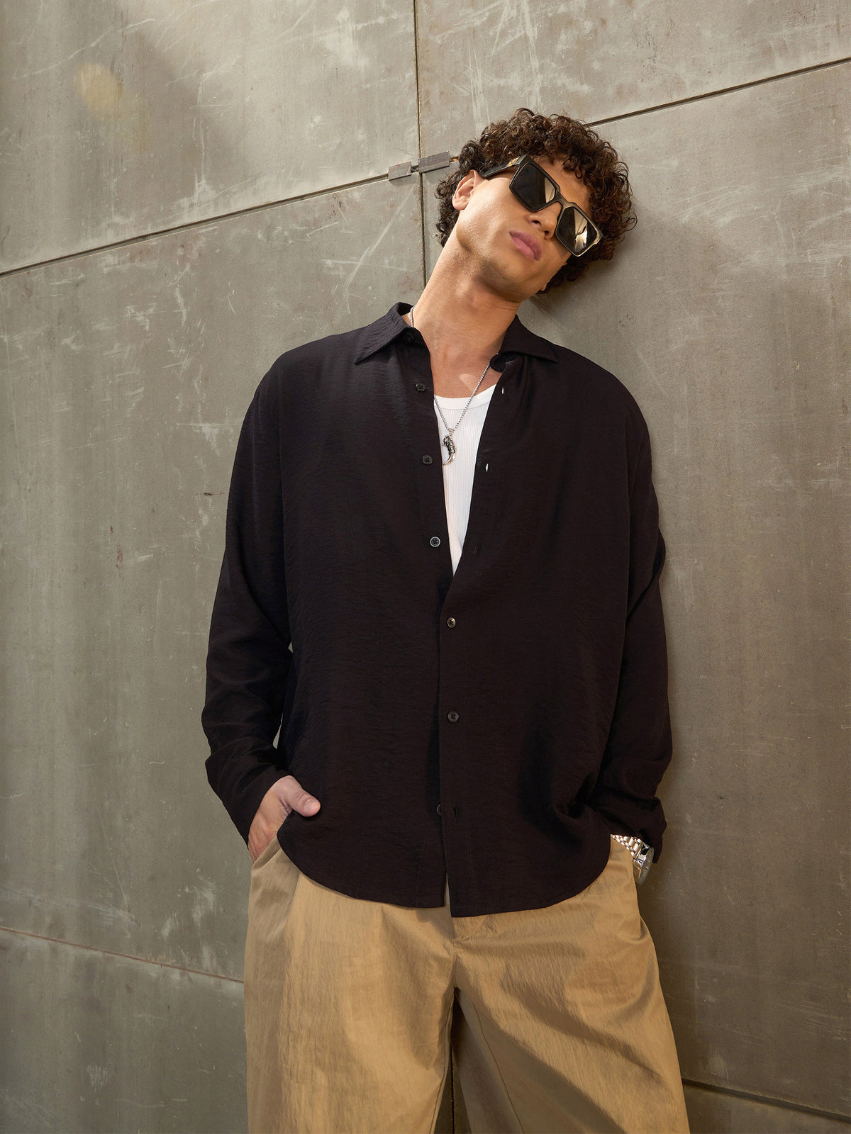 Men Black Relax Fit Full Sleeve Shirt-MSSHRT20570