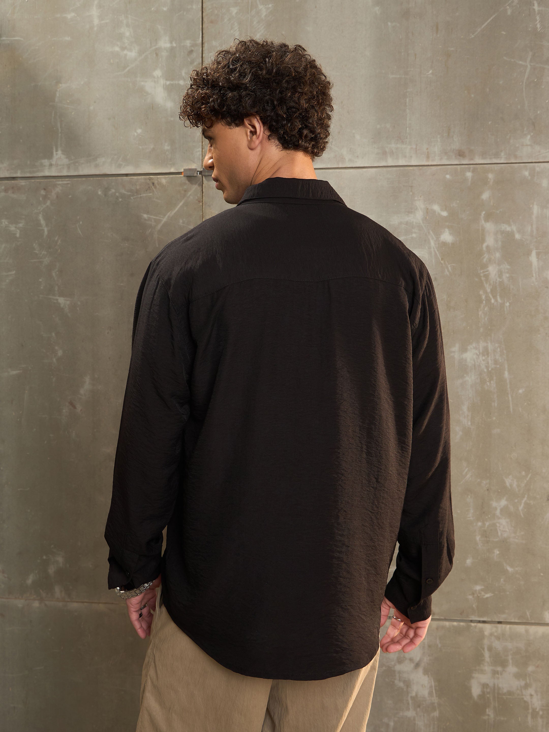 Men Black Relax Fit Full Sleeve Shirt-MSSHRT20570