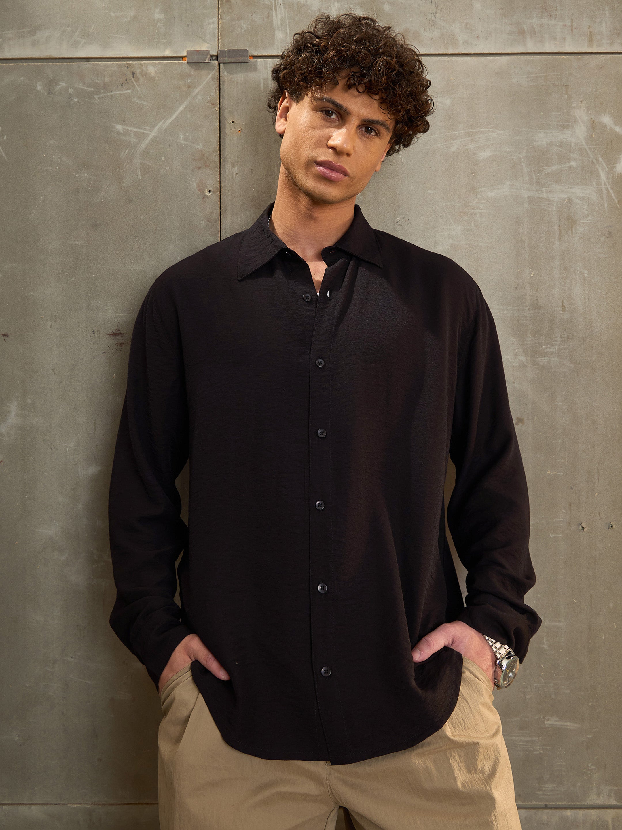 Men Black Relax Fit Full Sleeve Shirt-MSSHRT20570