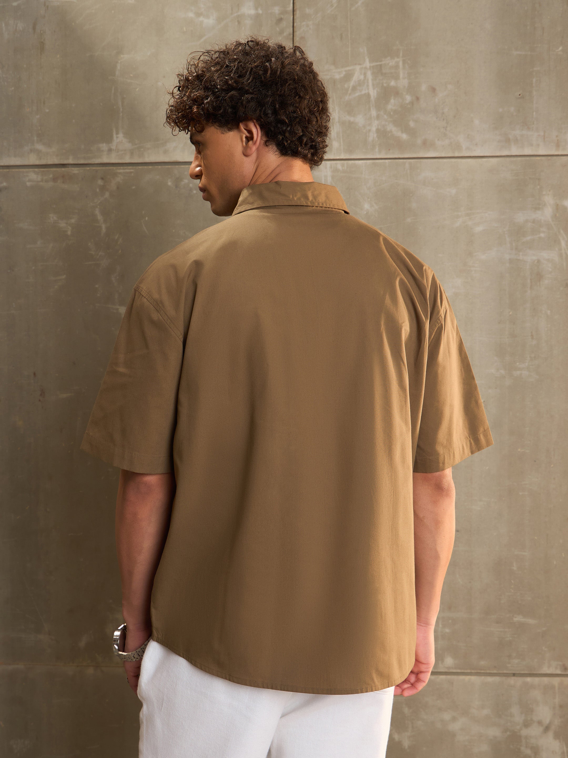 Men Olive Poplin Front Pocket Relax Fit Shirt-MSSHRT20579