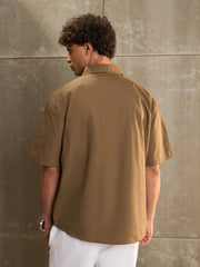 Men Olive Poplin Front Pocket Relax Fit Shirt-MSSHRT20579
