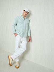 Men Green & White Stripes Mandarin Collar Relax Fit Shirt-MSSHRT20617