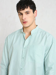 Men Green & White Stripes Mandarin Collar Relax Fit Shirt-MSSHRT20617