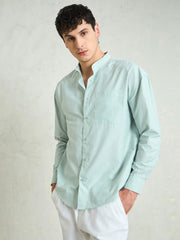 Men Green & White Stripes Mandarin Collar Relax Fit Shirt-MSSHRT20617