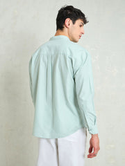 Men Green & White Stripes Mandarin Collar Relax Fit Shirt-MSSHRT20617