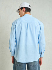 Men Blue & White Stripes Mandarin Collar Relax Fit Shirt-MSSHRT20619