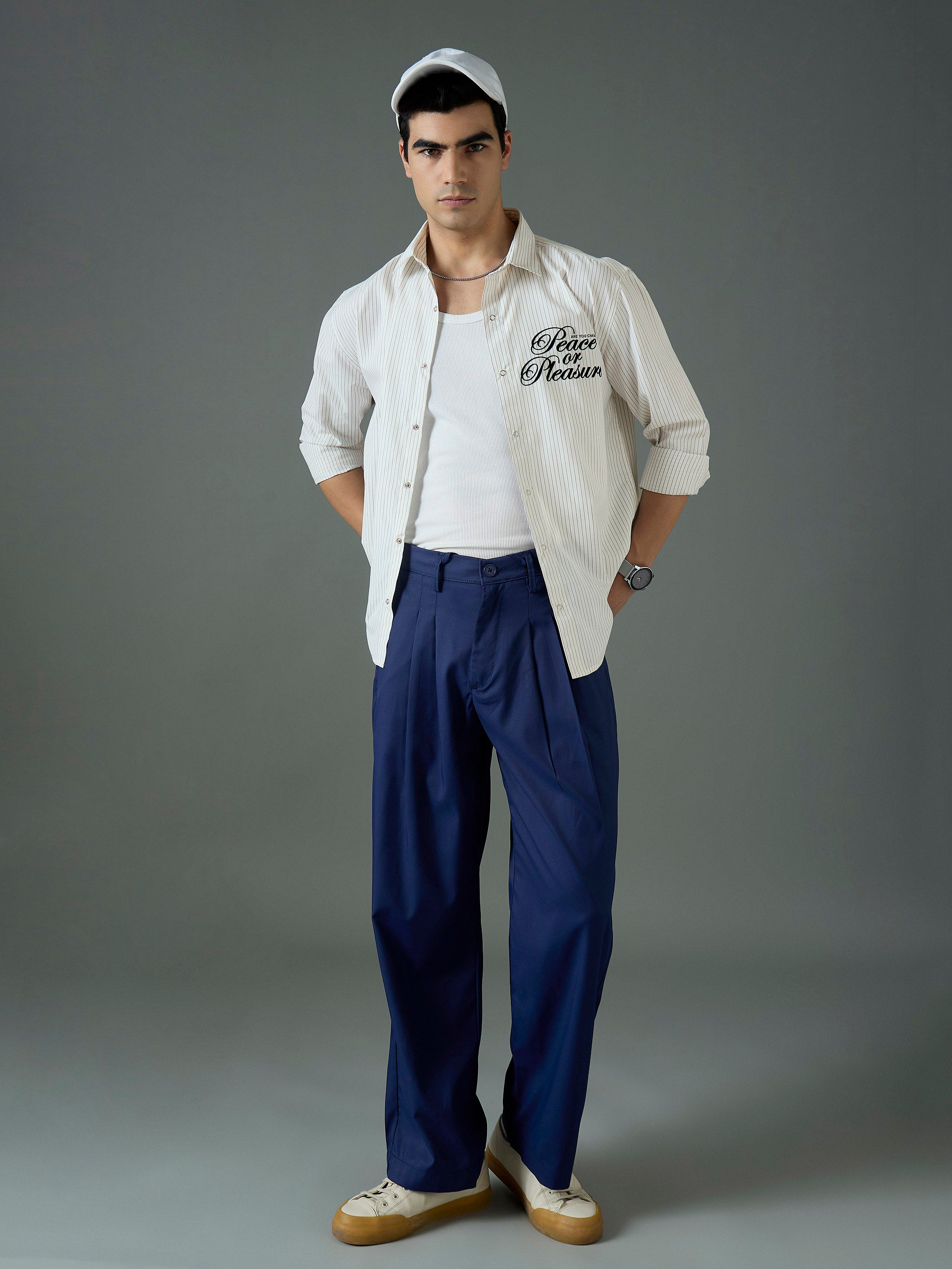 Men White & Blue PEACE OR PLEASURE Relax Fit Shirt-MSSHRT20691