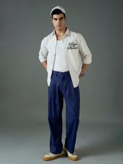 Men White & Blue PEACE OR PLEASURE Relax Fit Shirt-MSSHRT20691
