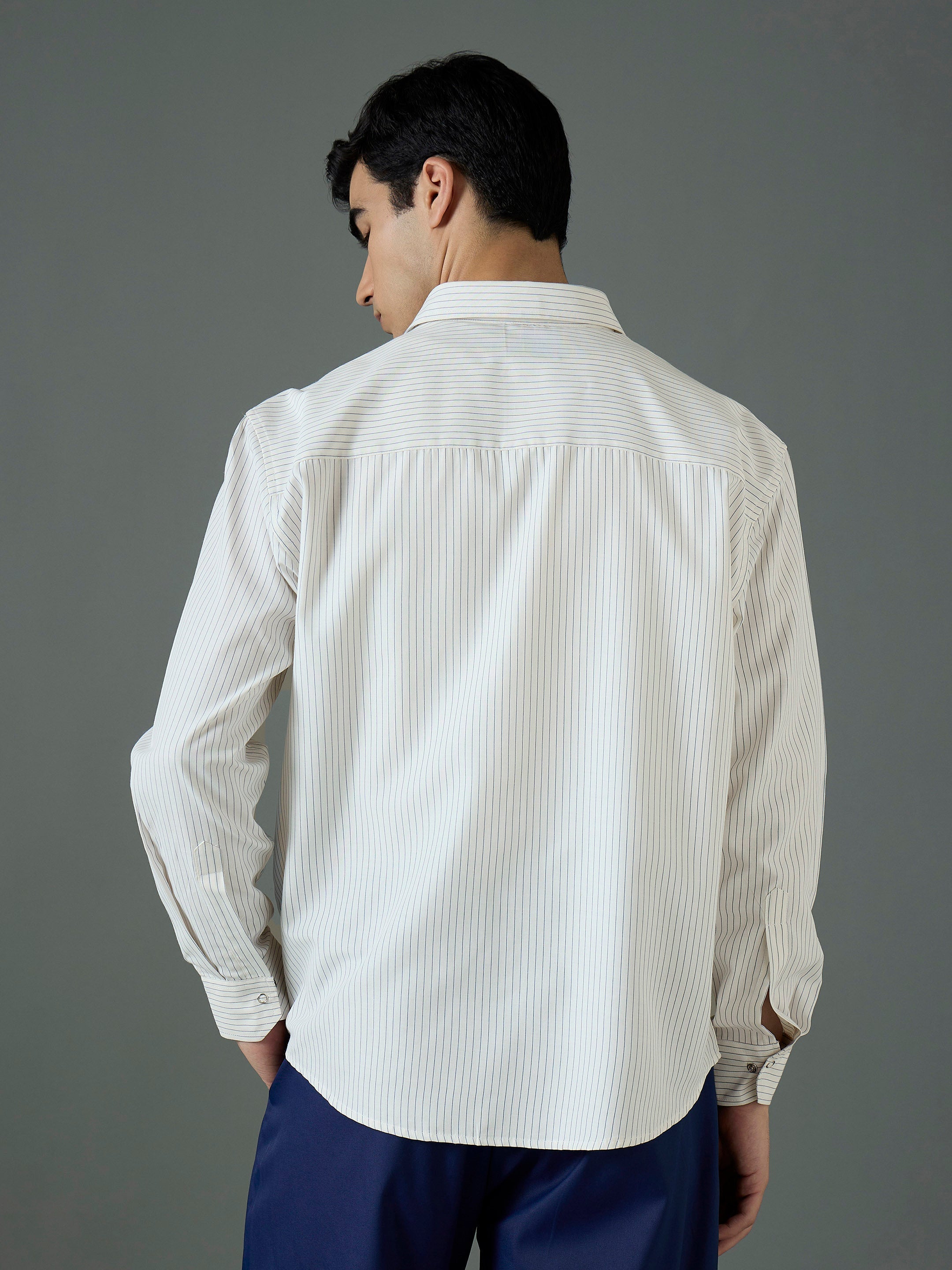 Men White & Blue PEACE OR PLEASURE Relax Fit Shirt-MSSHRT20691