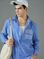 Men Navy & White NEW YORK Relax Fit Shirt-MSSHRT20692