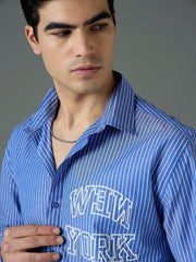 Men Navy & White NEW YORK Relax Fit Shirt-MSSHRT20692