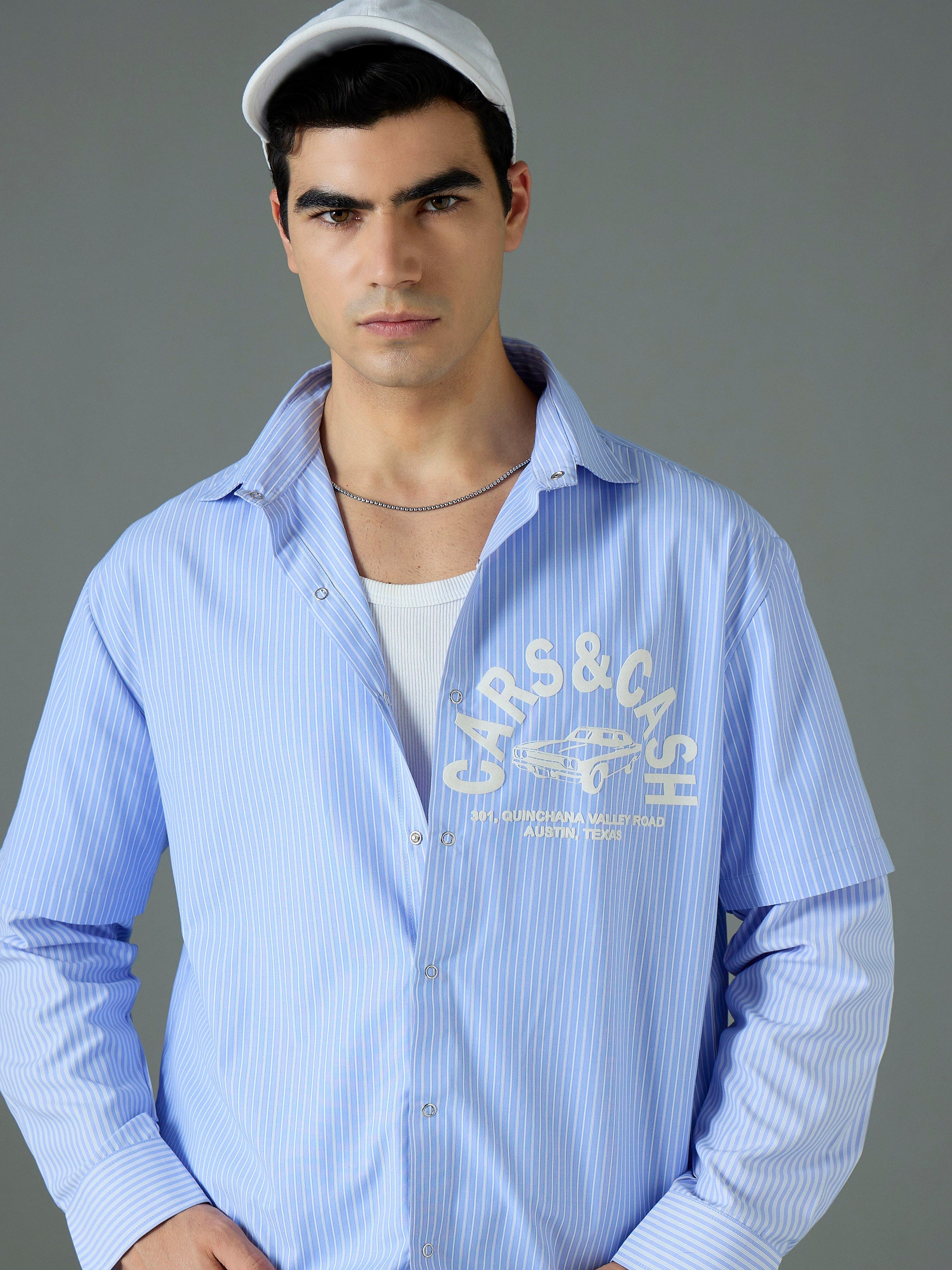 Men White & Blue CARS & CASH Relax Fit Shirt-MSSHRT20693
