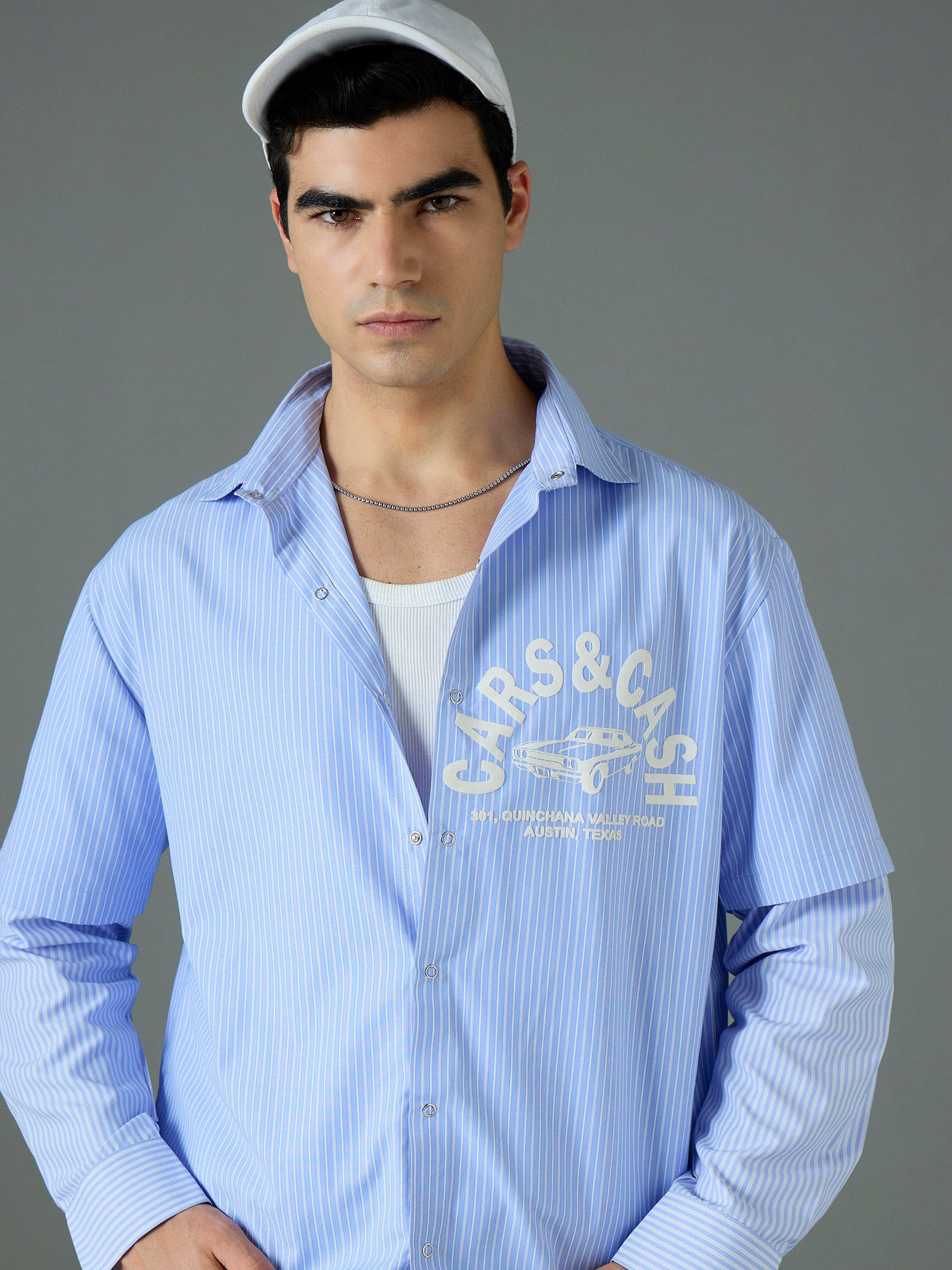 Men White & Blue CARS & CASH Relax Fit Shirt-MSSHRT20693