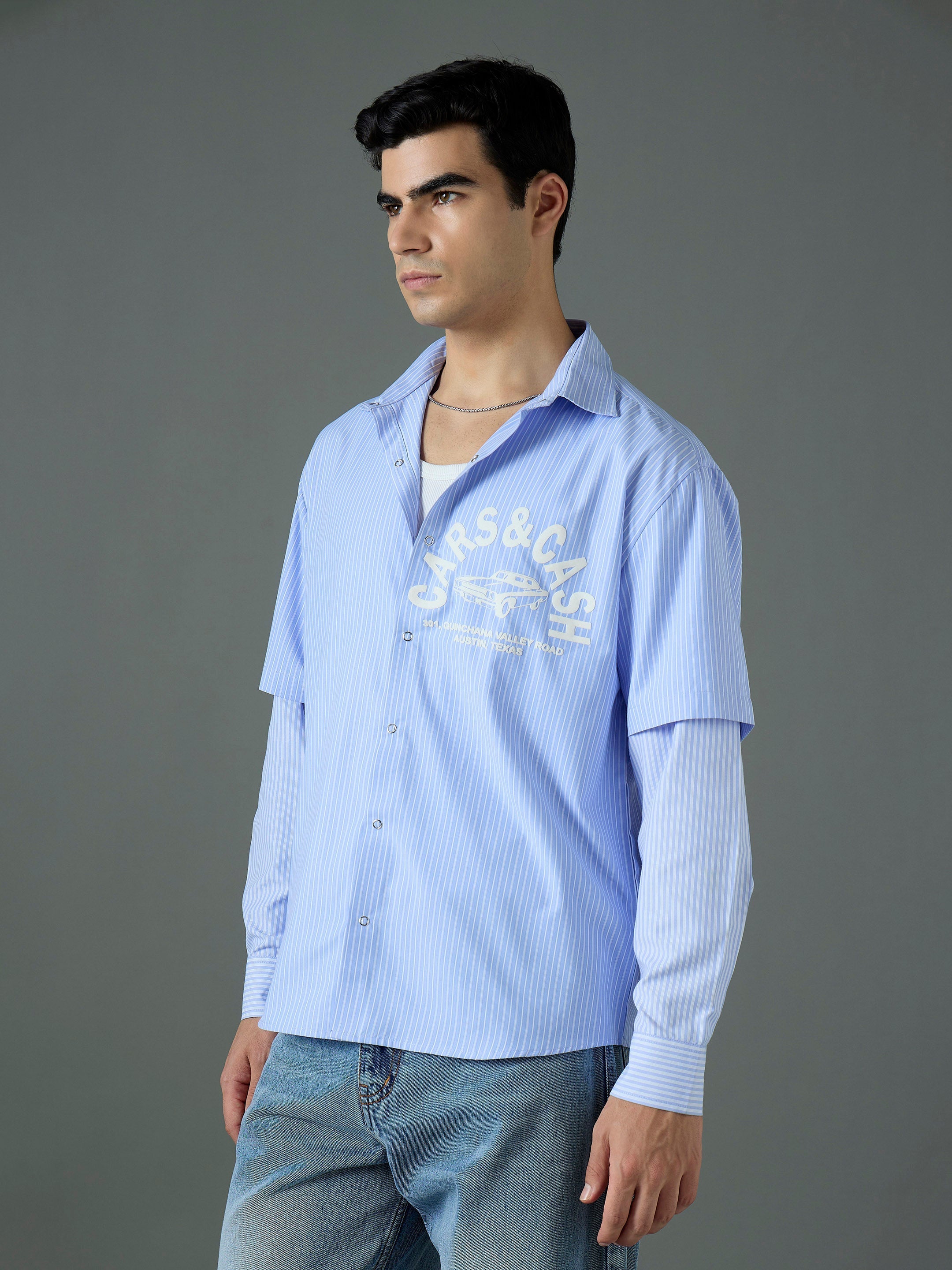 Men White & Blue CARS & CASH Relax Fit Shirt-MSSHRT20693