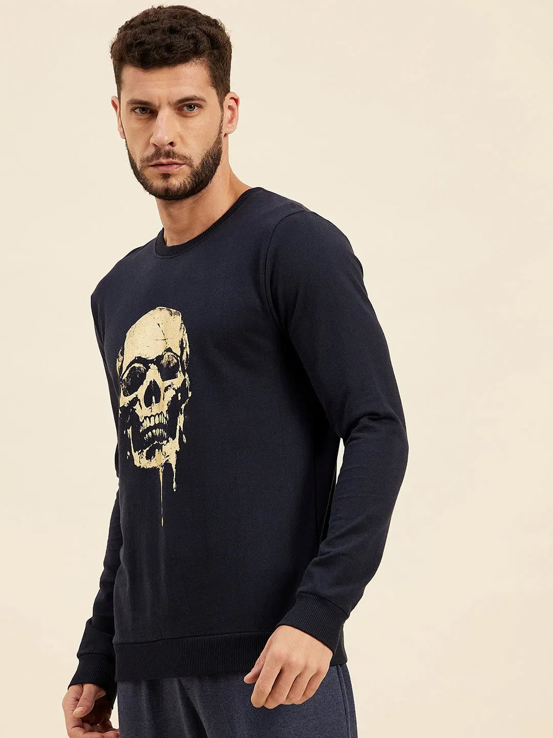 Men's Navy Foil Skull Print Sweatshirt | Oversized Sweatshirt