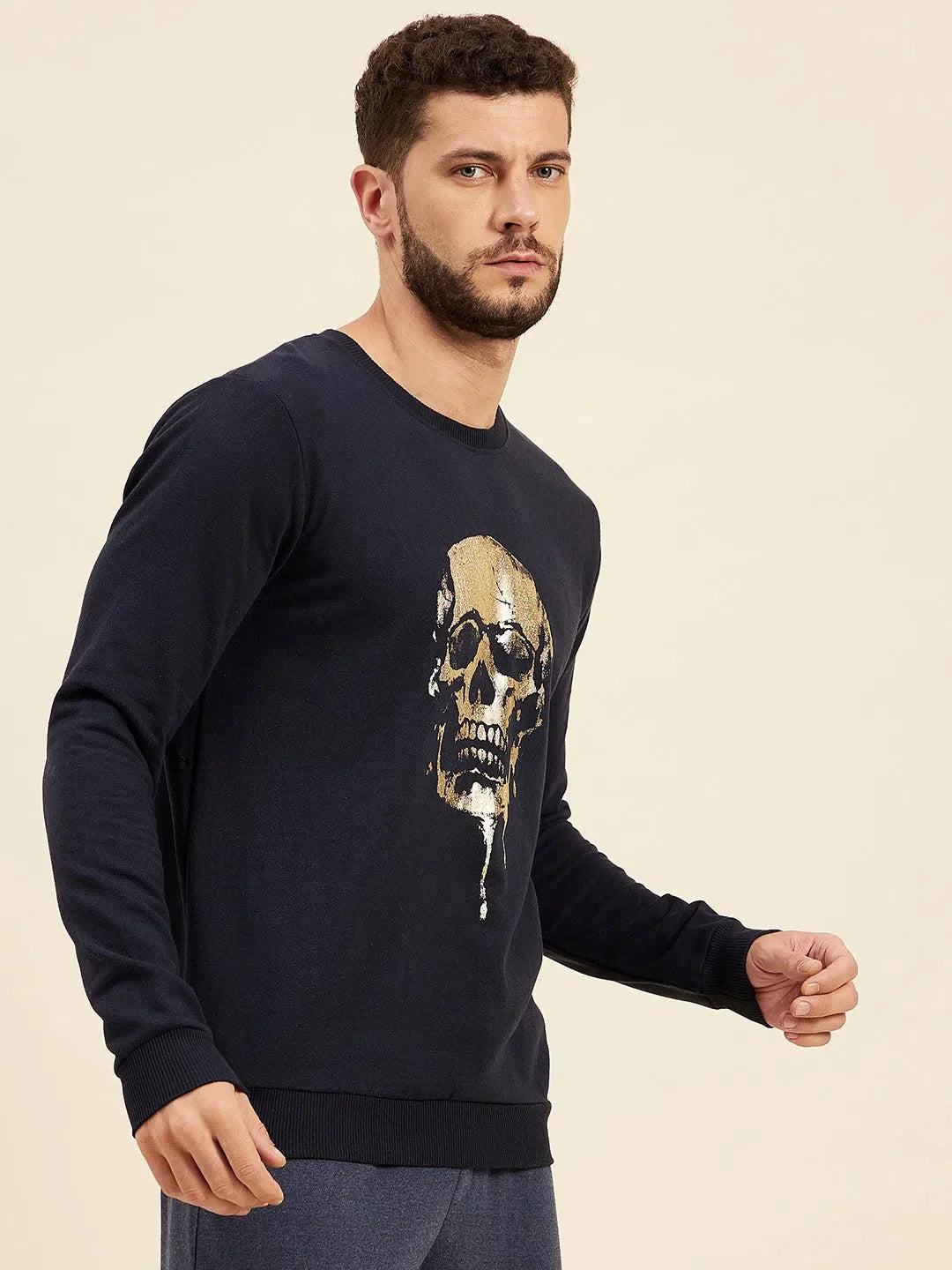 Men's Navy Foil Skull Print Sweatshirt | Oversized Sweatshirt