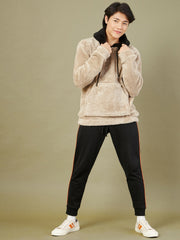 Men Light Grey Fur Colorblock Hoodie-MSSWSH70154