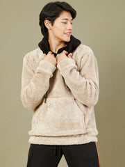 Men Light Grey Fur Colorblock Hoodie-MSSWSH70154