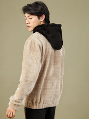 Men Light Grey Fur Colorblock Hoodie-MSSWSH70154
