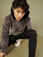 Men Charcoal Grey Fur Colorblock Hoodie-MSSWSH70155