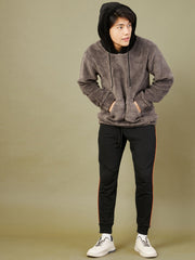Men Charcoal Grey Fur Colorblock Hoodie-MSSWSH70155