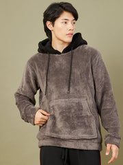 Men Charcoal Grey Fur Colorblock Hoodie-MSSWSH70155