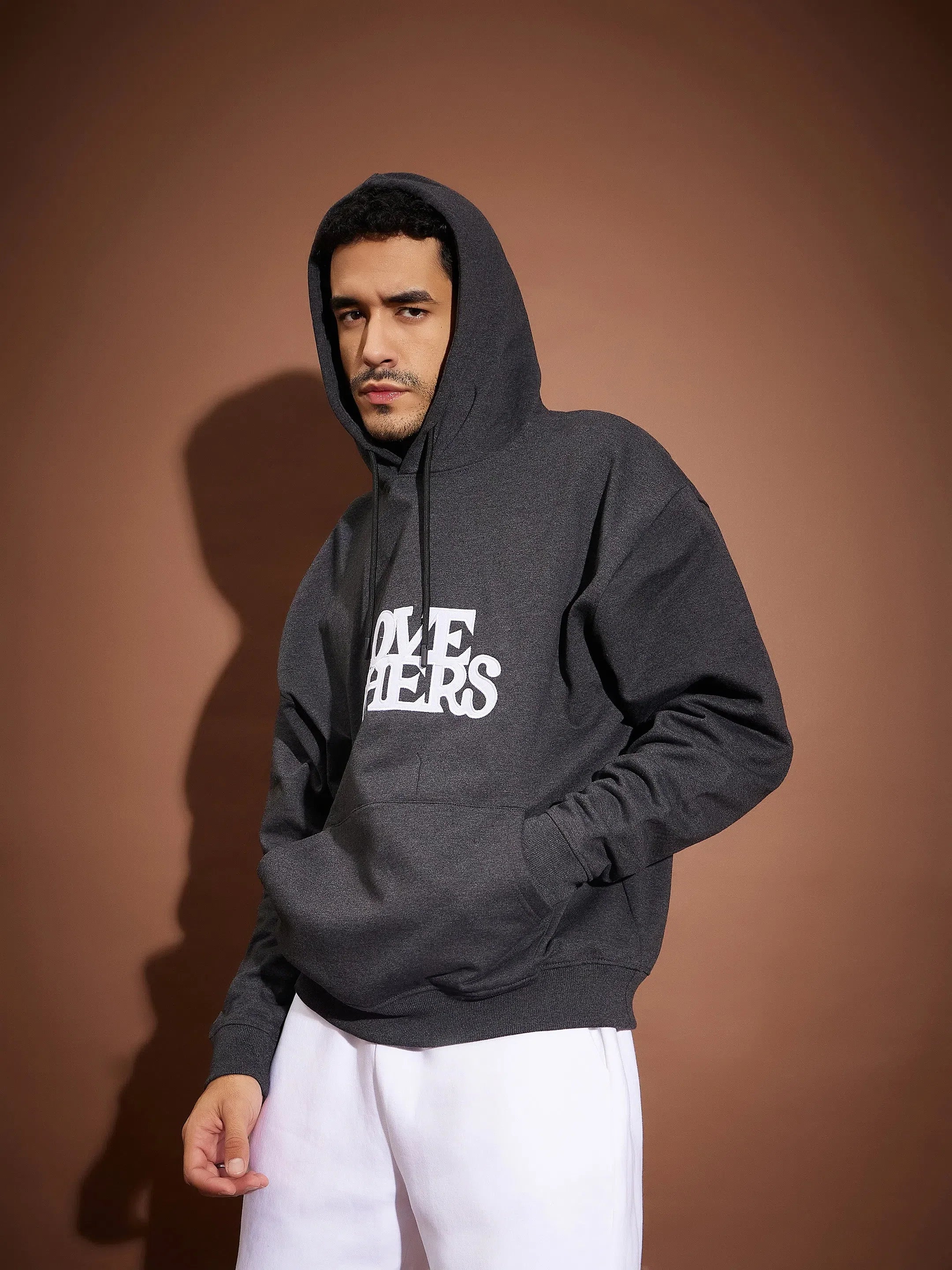 Men's Dark Grey Melange Love Others Oversized Hoodie Sweatshirt