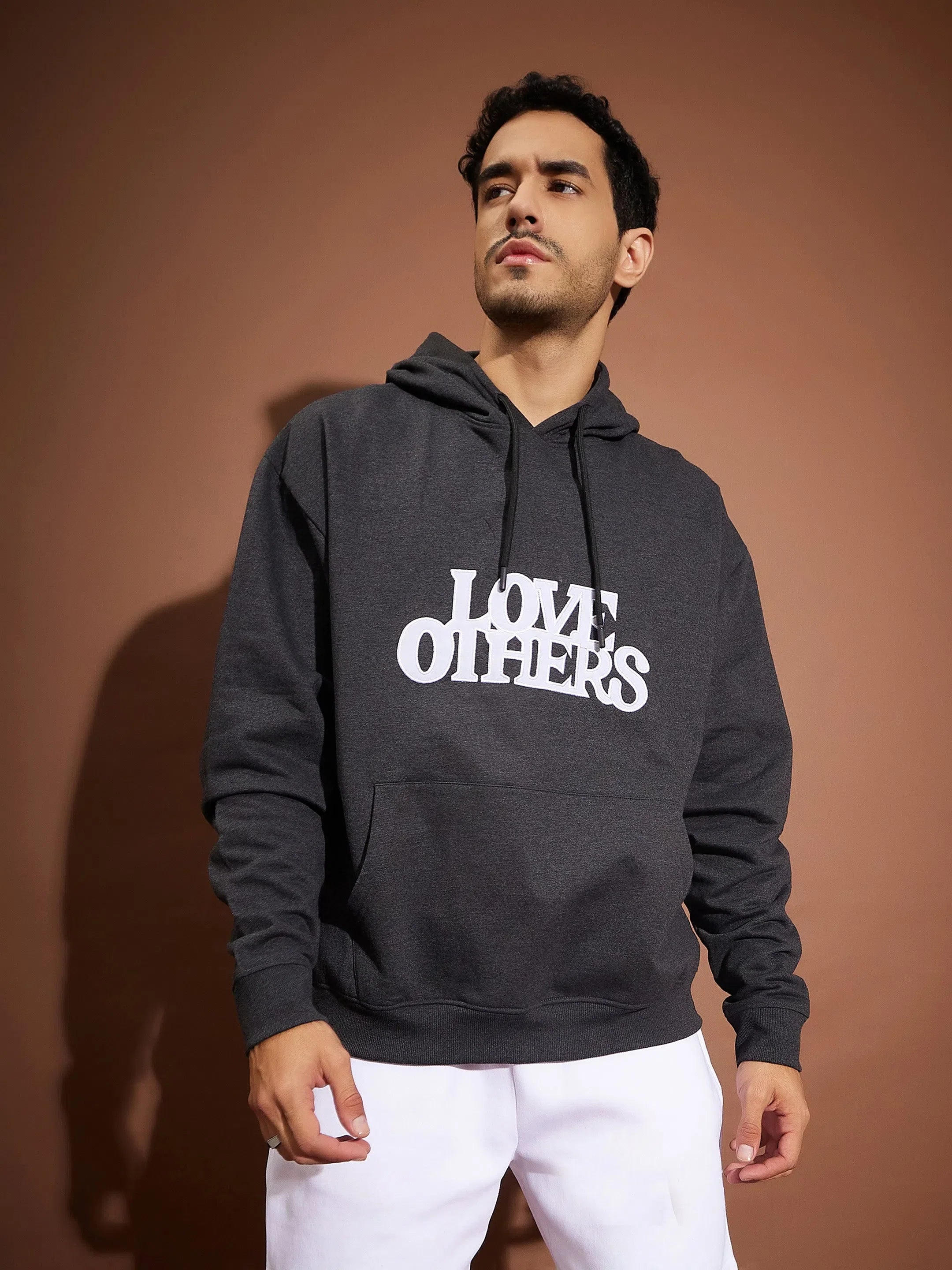 Men's Dark Grey Melange Love Others Oversized Hoodie Sweatshirt
