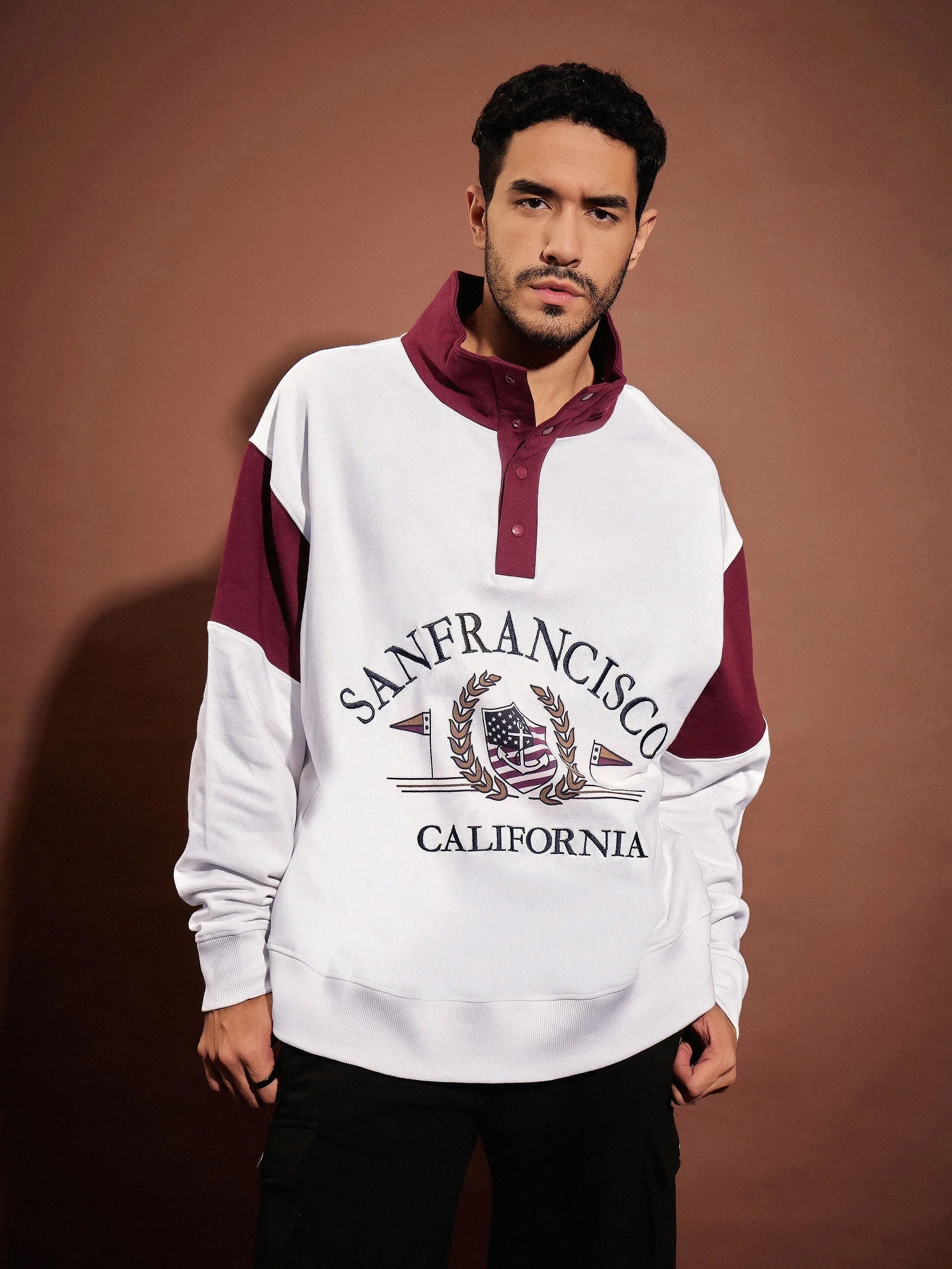 Men's White & Maroon San Francisco Oversized Sweatshirt