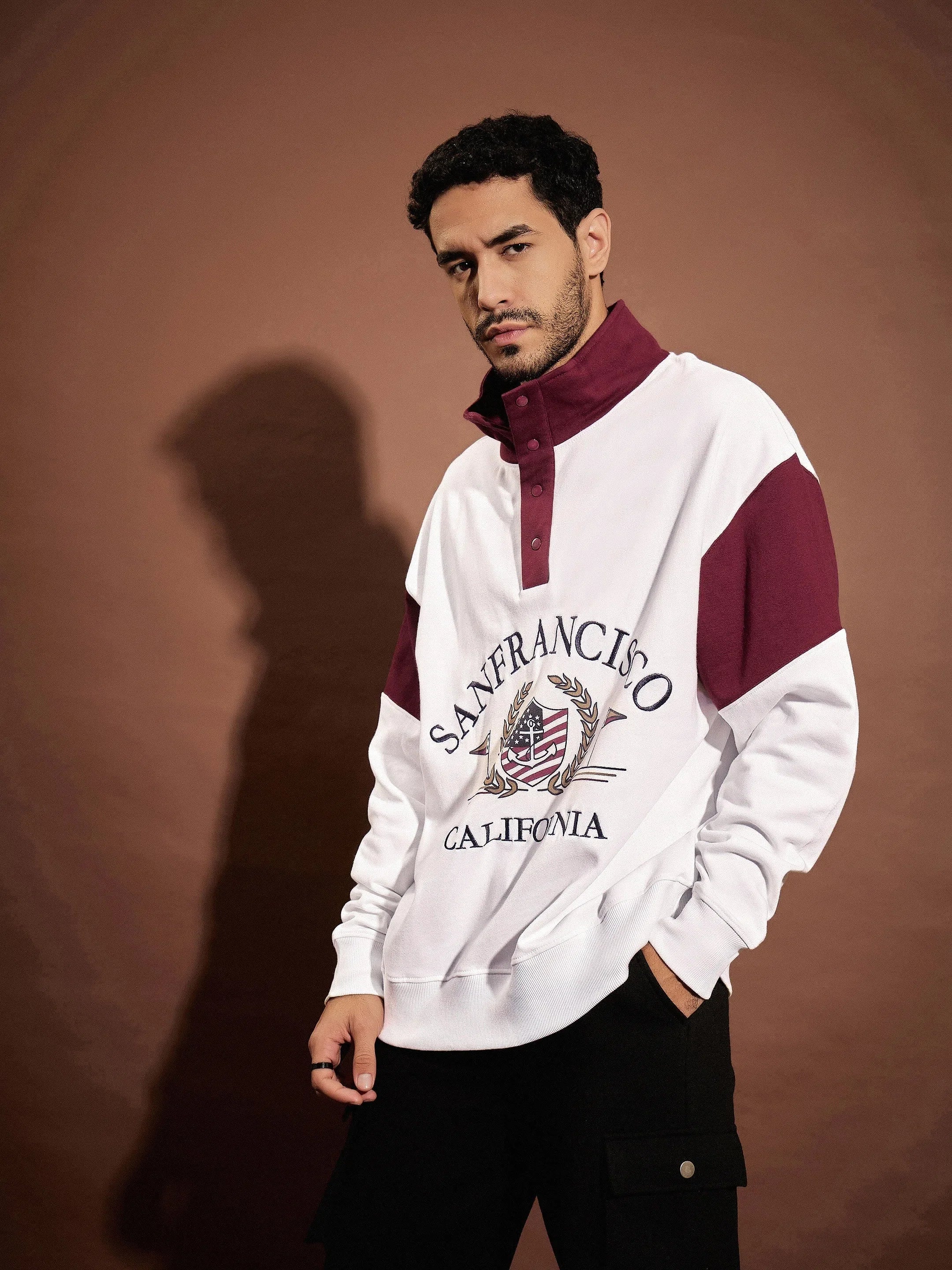 Men's White & Maroon San Francisco Oversized Sweatshirt