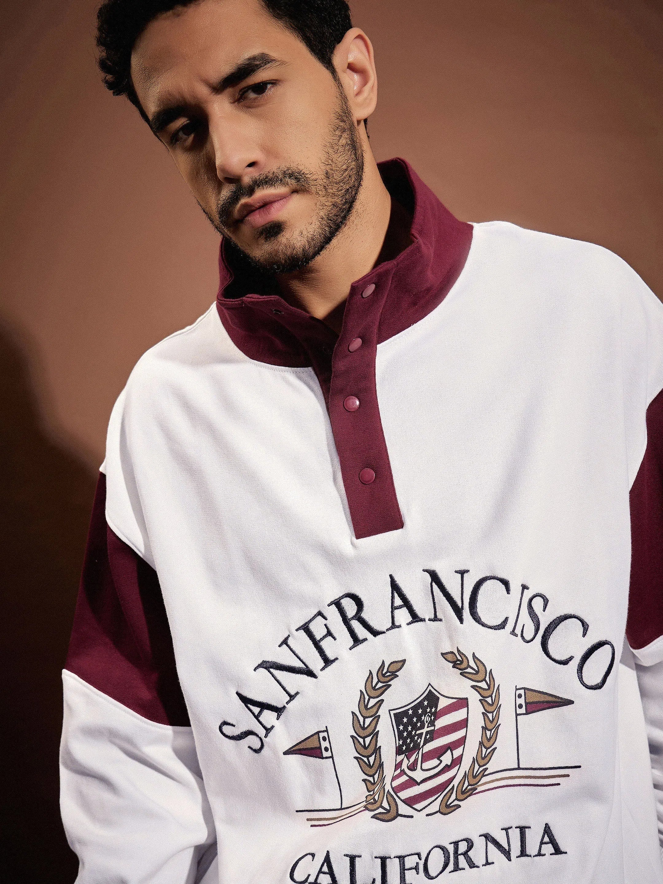 Men's White & Maroon San Francisco Oversized Sweatshirt