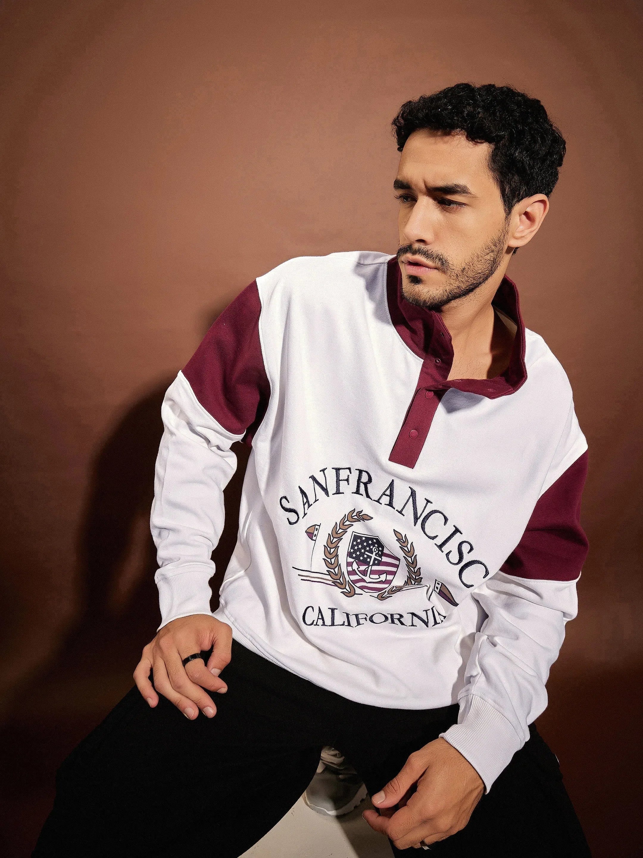 Men's White & Maroon San Francisco Oversized Sweatshirt